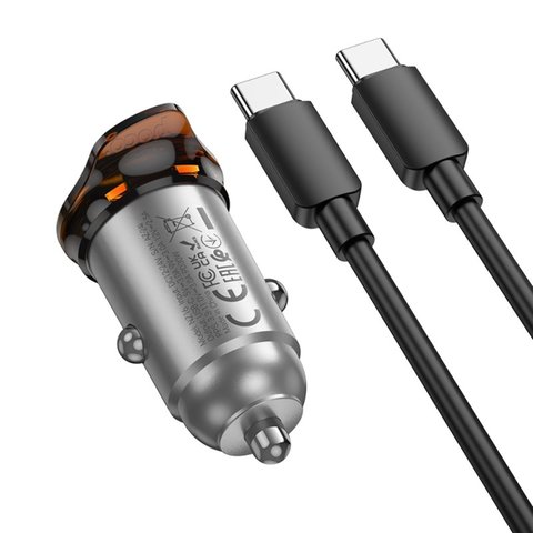 Автомобильное зарядное устройство Hoco NZ16, черное, Power Delivery (PD), c кабелем USB тип-C к USB тип-C, 30 Вт, 1 порт, 12-24 B, #6942007644730 Превью 2