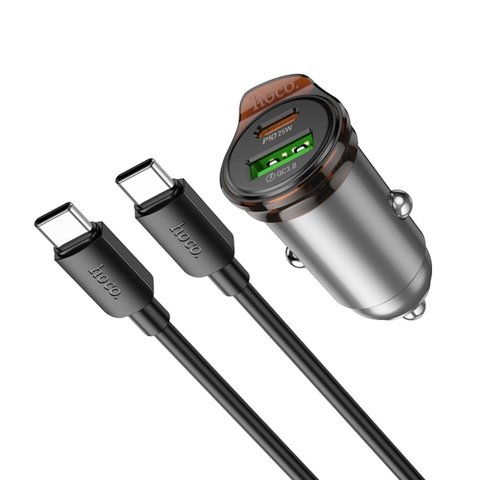 Автомобильное зарядное устройство Hoco NZ16A, черное, Power Delivery (PD), c кабелем USB тип-C к USB тип-C, 43 Вт, 2 порта, 12-24 B, #6942007644761 Превью 4