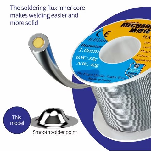 Solder Mechanic HX-T100, (Sn 63% , Pb 37%, flux 1-3%, 0.3 mm, 55 g) Preview 1