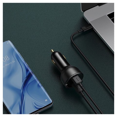 Car Charger Baseus Superme Digital Display PPS, (black, Quick Charge, with LCD, 100 W, 2 outputs, 12-24 V) #CCZX-01 Preview 2