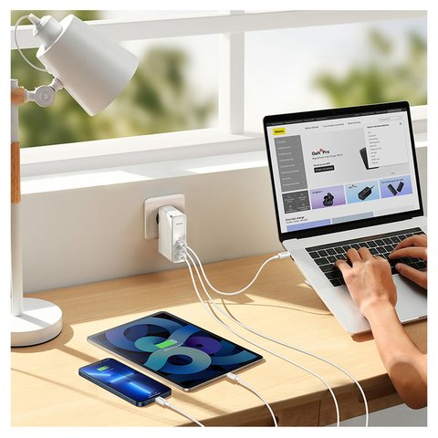 Сетевое зарядное устройство Baseus GaN5 Pro, 140 Вт, Quick Charge, белый, c кабелем USB тип-C к USB тип-C, 3 порта, #CCGP100202 Превью 1