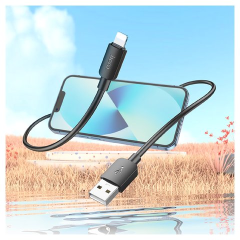 USB кабель Hoco X96, USB тип-A, Lightning, 100 см, 2,4 А, черный, #6931474799067 Превью 1