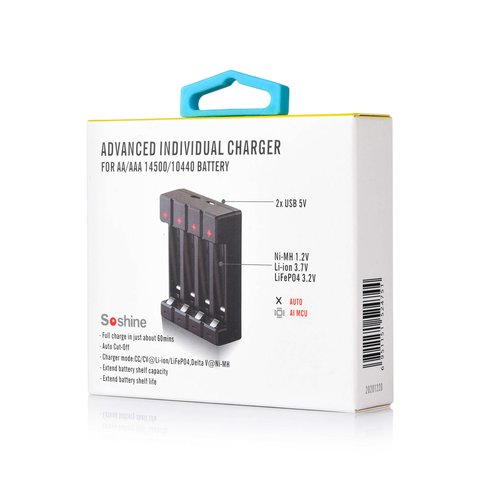 Зарядное устройство Soshine С4, для Ni-MH/Li-ion/LiFePO4, вход 5 В 2-3A, (AA/AAA/10440/14500) Превью 1