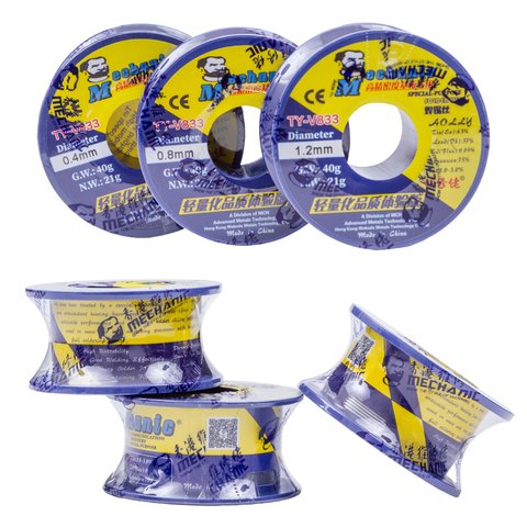 Припій Mechanic TY-V833, Sn 63% , Pb 37%, флюс 1-3%, 1,2 мм, 40 г Прев'ю 1