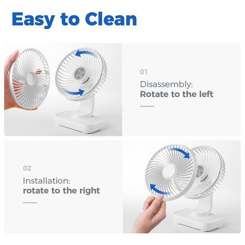 Вентилятор D606, белый, с держателем, с аккумулятором, настольный, USB тип-C Превью 4