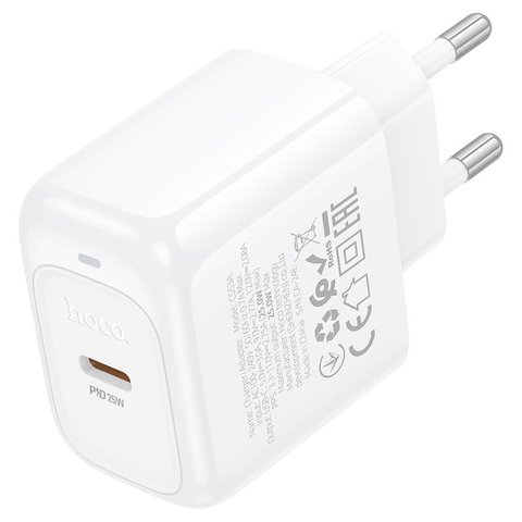 Сетевое зарядное устройство Hoco CS53A, 25 Вт, Power Delivery (PD), белый, 1 порт, #6942007631788 Превью 1